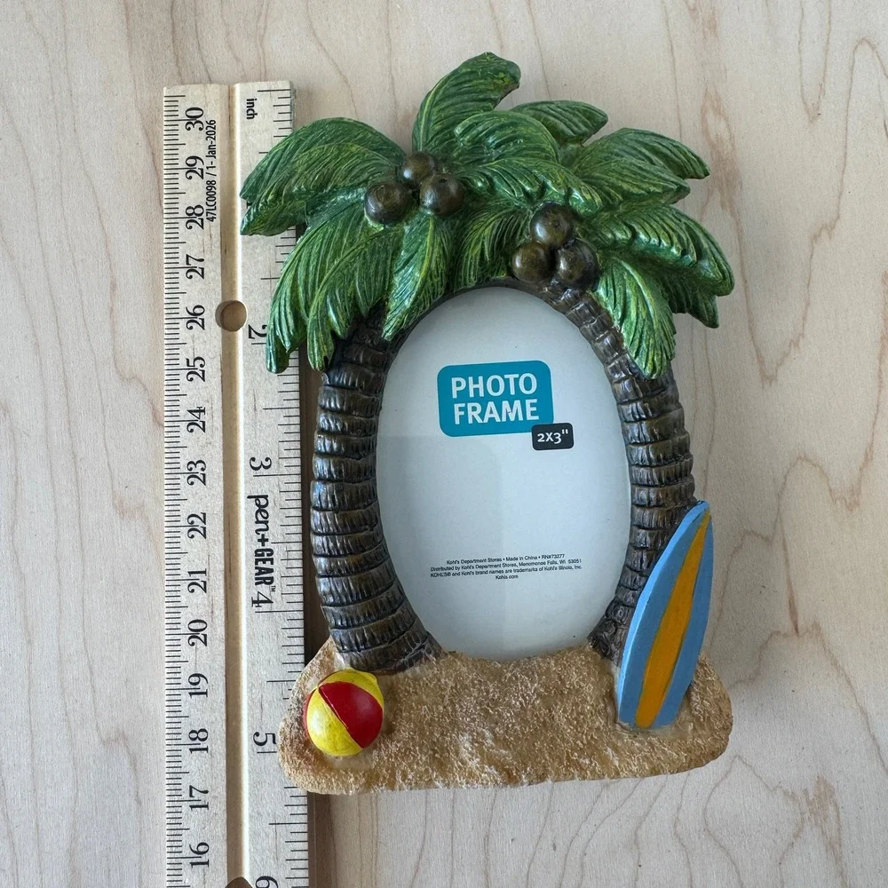Kohls Beach Scene Palm Tree Surfboard Beach Ball 2x3 Ceramic Photo Frame NEW